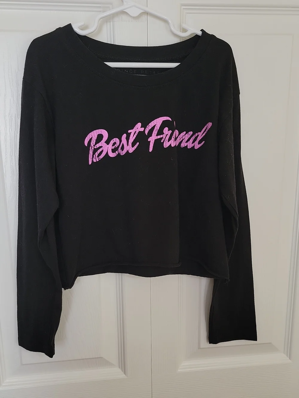 Prince Peter Girls Black Long-Sleeve Cropped Tee Pink Letters Best Friend M 8/10